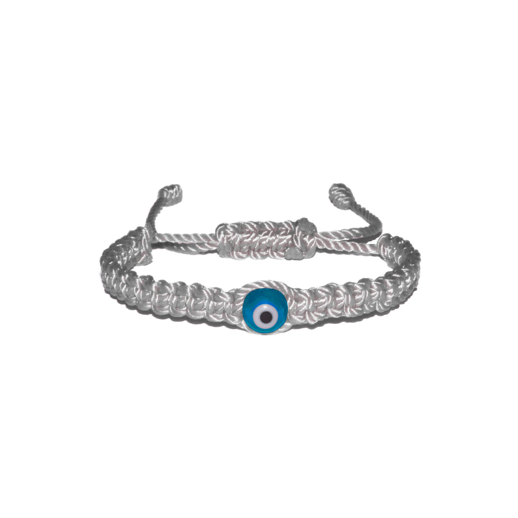 Light Blue Evil Eye Macrame Bracelet (White String)