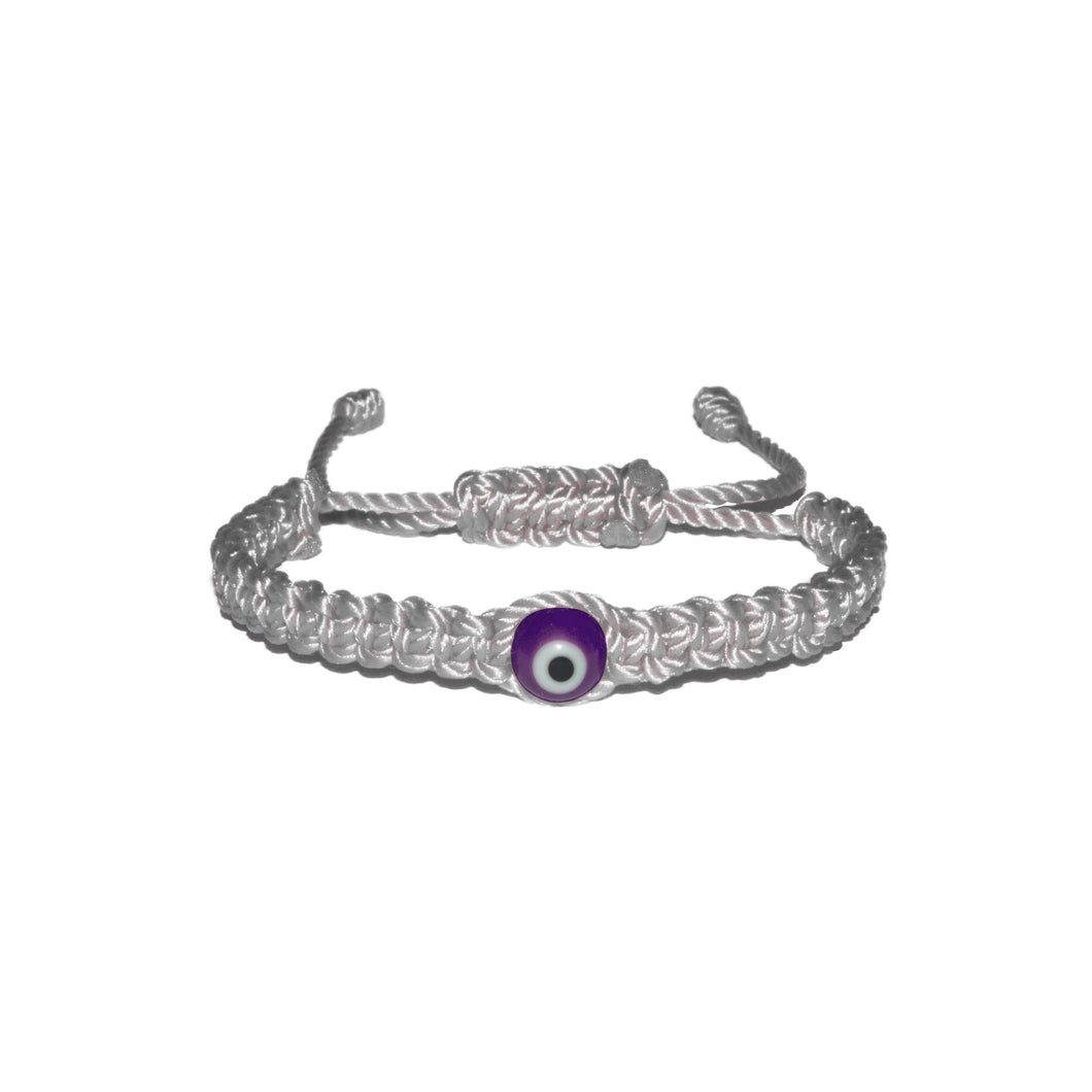 Purple Evil Eye Macrame Bracelet (White String)