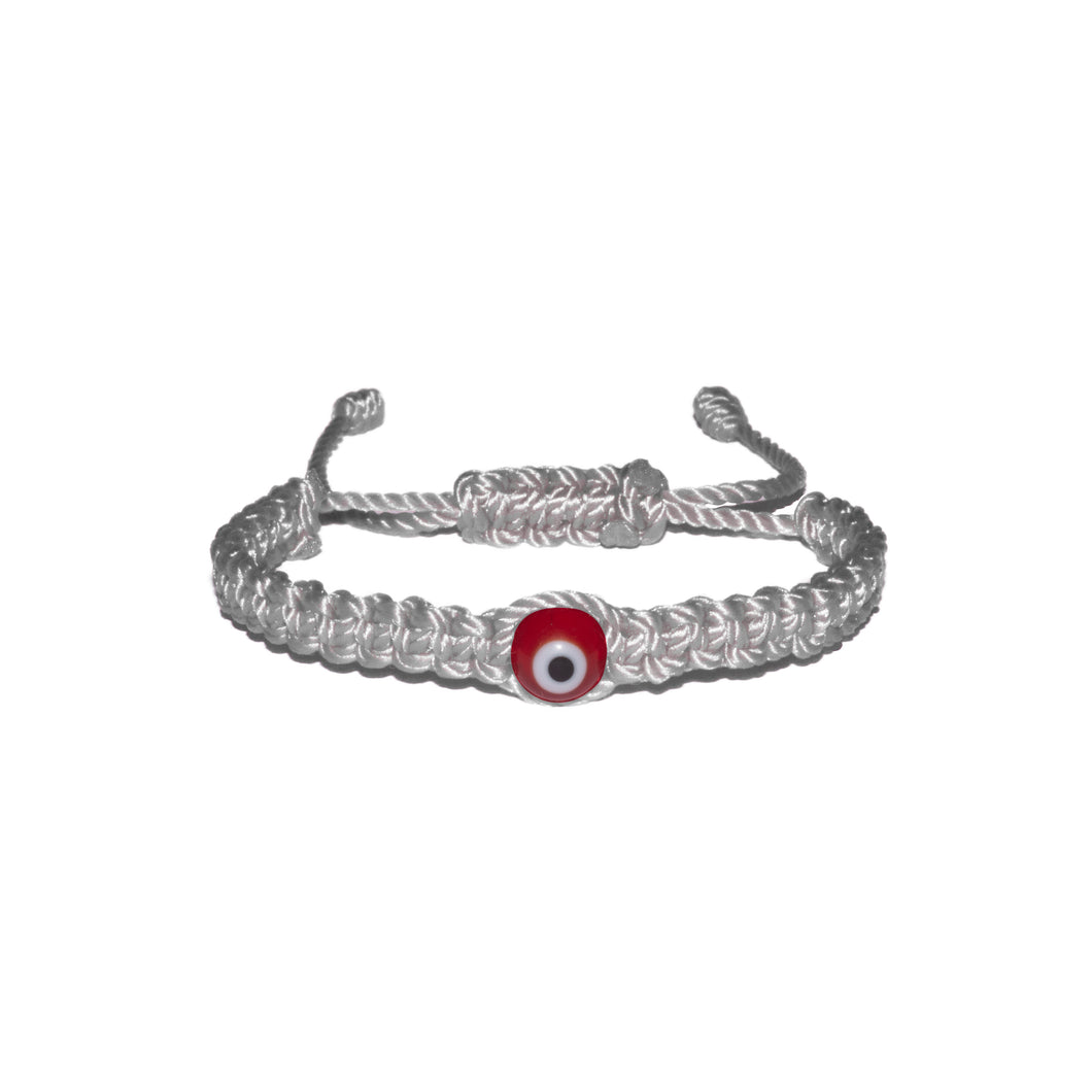 Red Evil Eye Macrame Bracelet (White String)