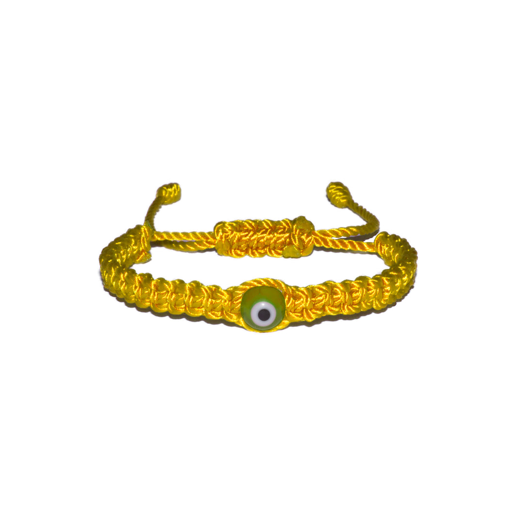 Green Evil Eye Macrame Bracelet (Yellow String)