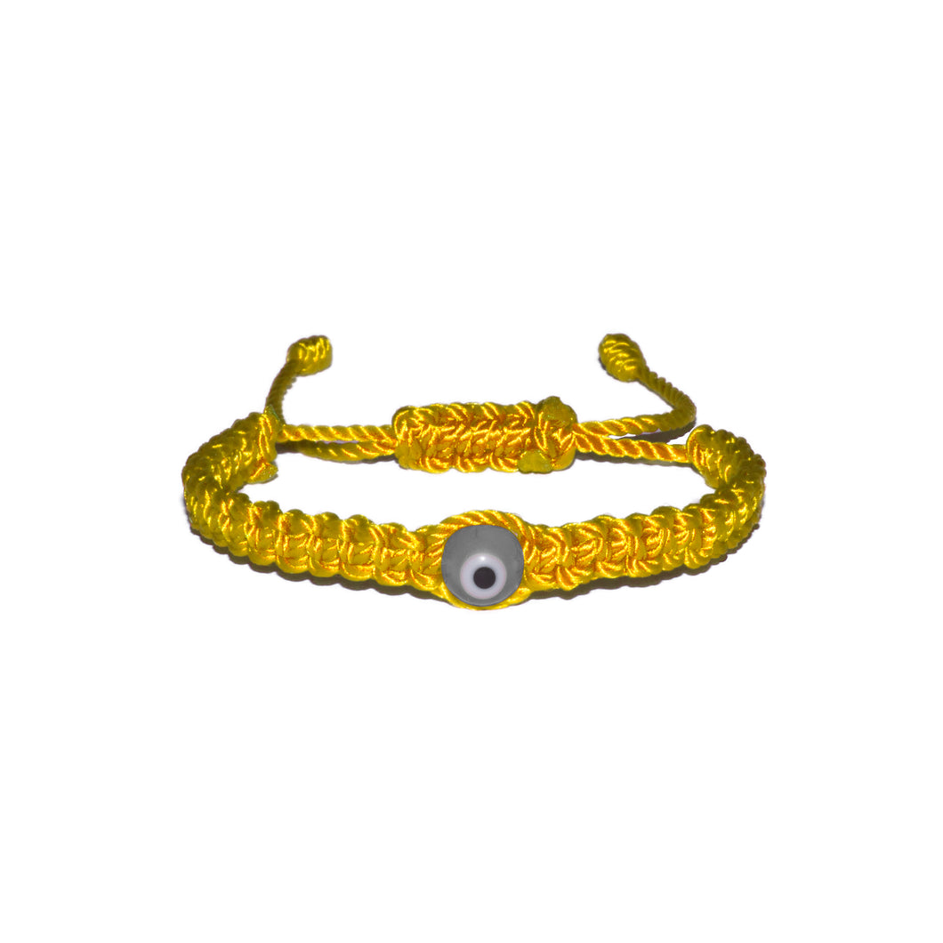 White Evil Eye Macrame Bracelet (Yellow String)